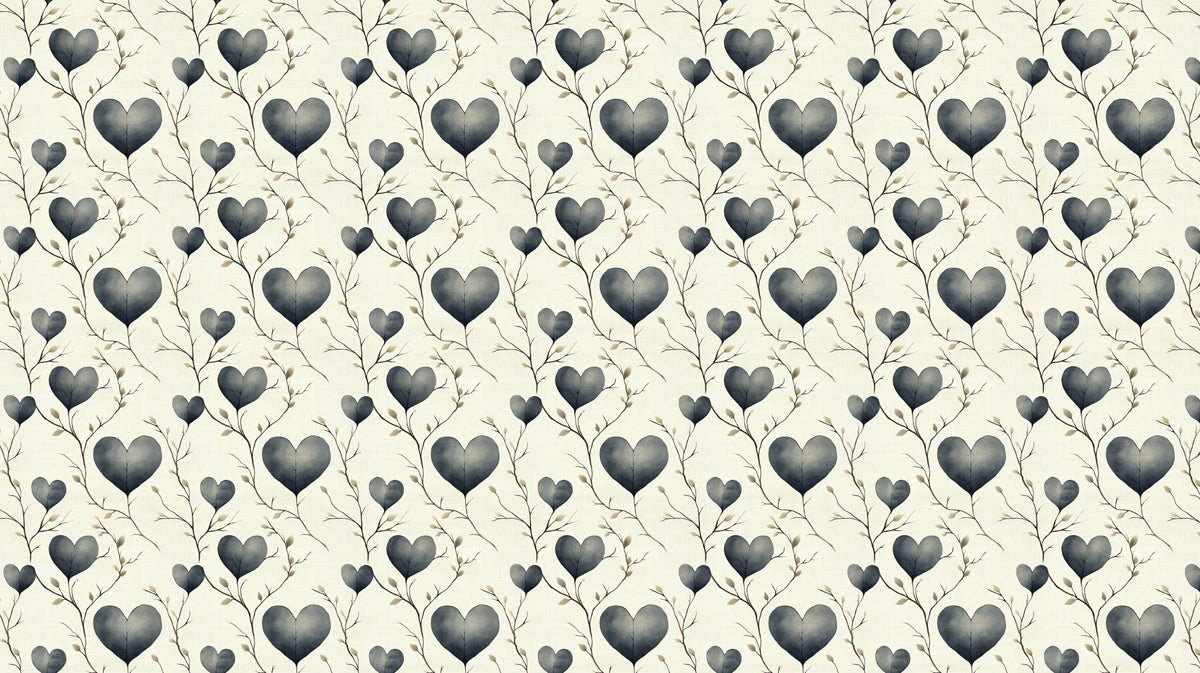 Romantic Heart Mural Wallpaper | Abstract Blue-Gray Leaves
