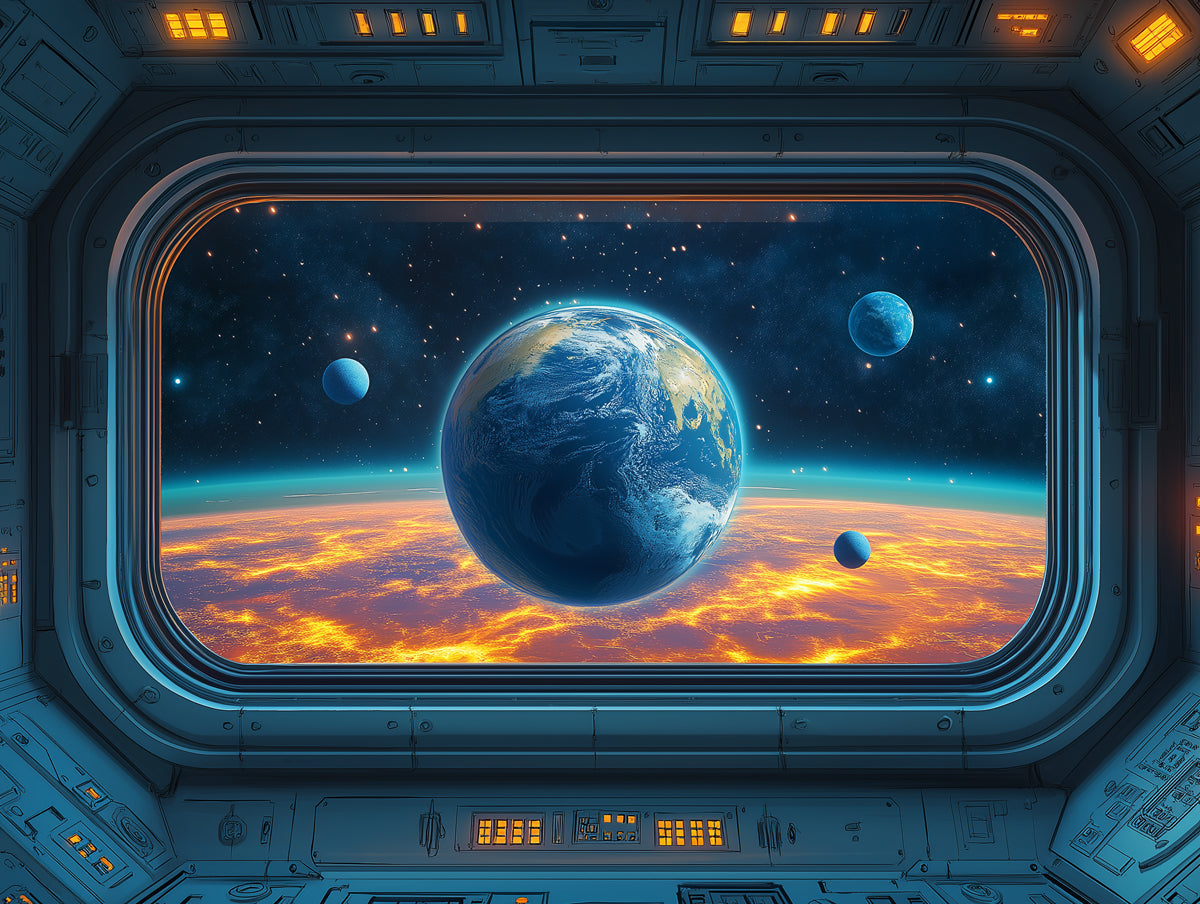 Spaceship Interior View Mural Wallpaper in Child's Room | Various Colors (Blue, Orange, etc.) of Spaceship