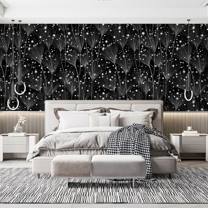 Abstract Dandelion Mural Wallpaper | Modern Black and White Pattern