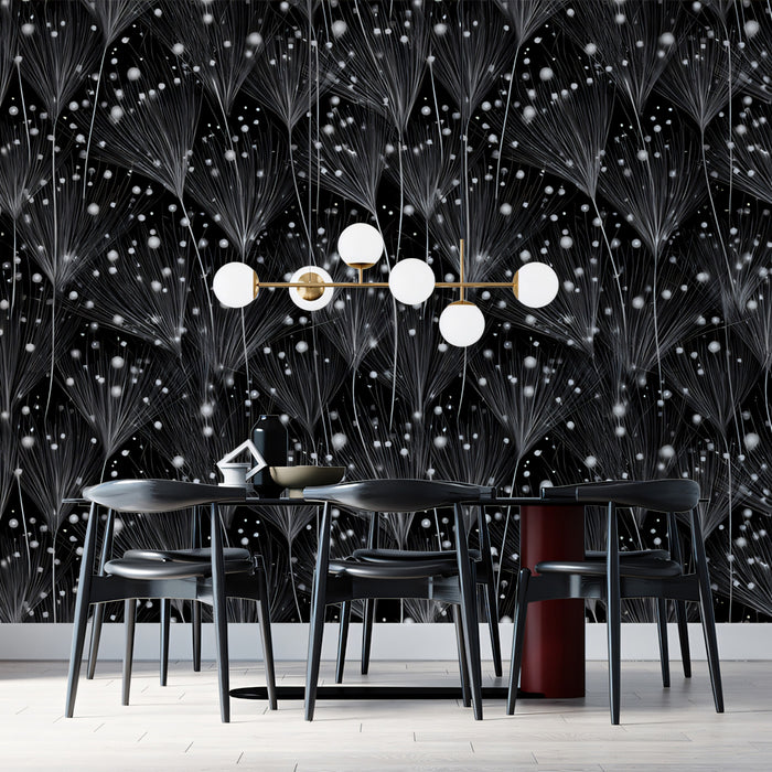 Abstract Dandelion Mural Wallpaper | Modern Black and White Pattern