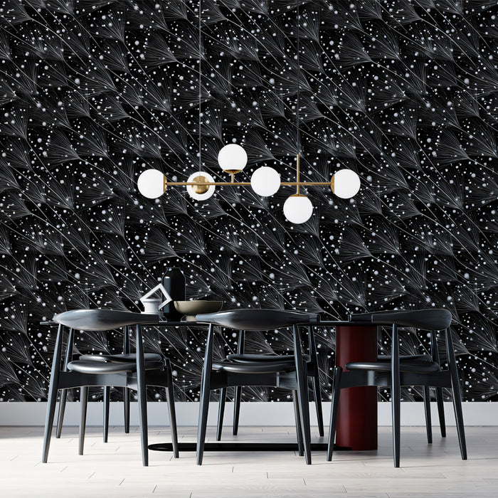 Abstract Dandelion Mural Wallpaper | Subtle Black and White Pattern