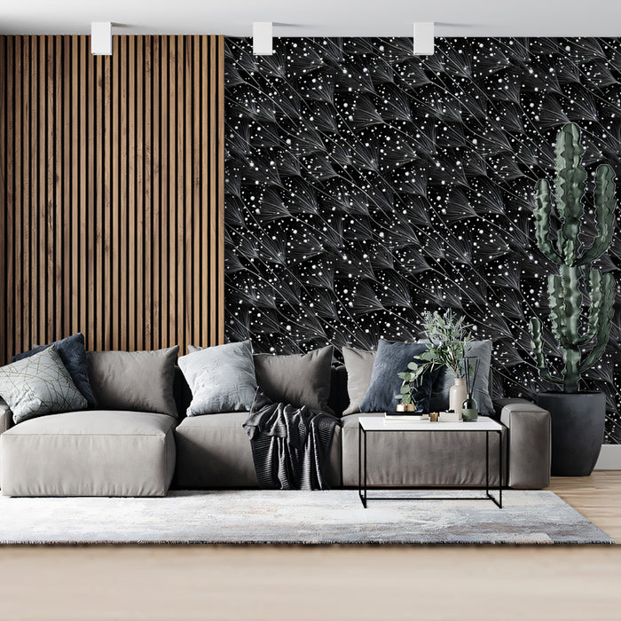 Abstract Dandelion Mural Wallpaper | Subtle Black and White Pattern