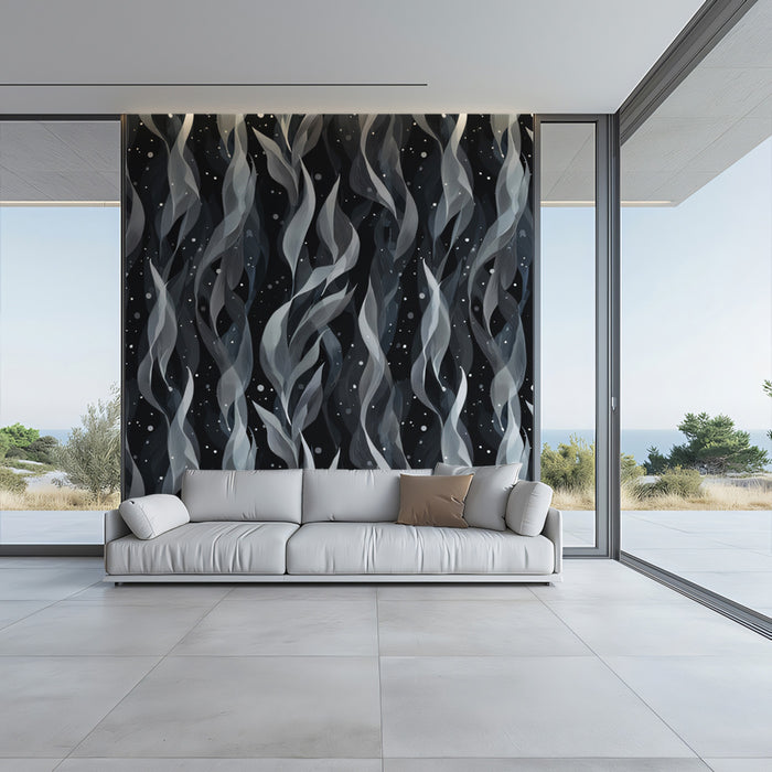 Abstract Ribbon Mural Wallpaper | Ethereal Black and White Texture