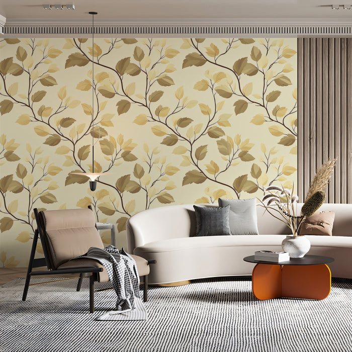 Abstract Botanical Mural Wallpaper | Gentle Leaf and Branch Pattern