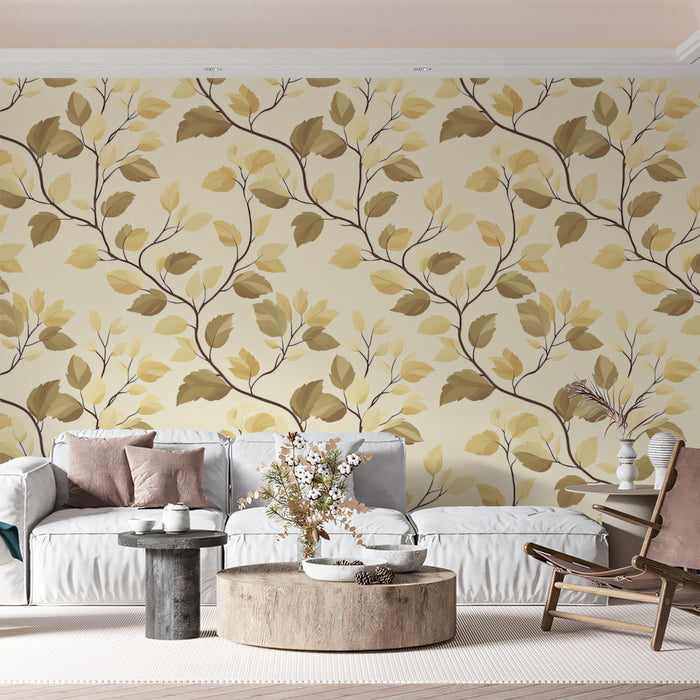 Abstract Botanical Mural Wallpaper | Gentle Leaf and Branch Pattern