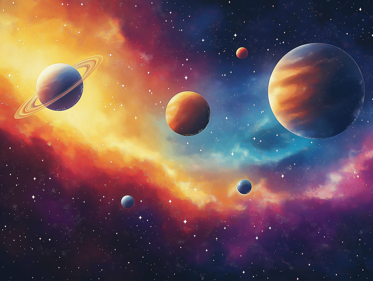 Cartoon Space Scene Wallpaper in Child's Room | Various Colors of Space (Pink, Yellow, Blue, etc.)