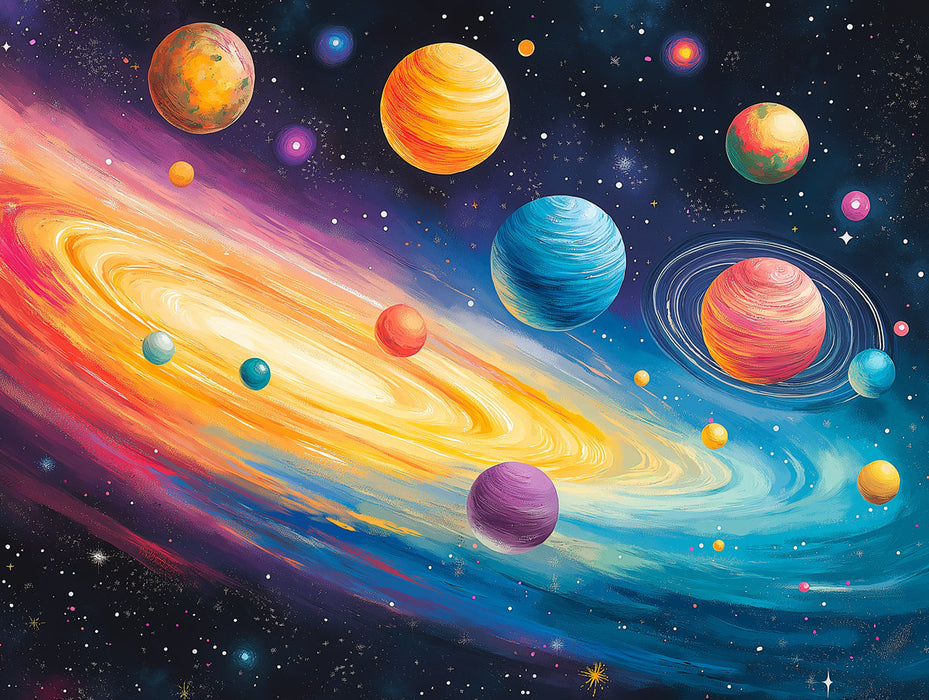 Cartoon Space Scene Wallpaper in Child's Room | Various Colors of Space (Pink, Yellow, Blue, etc.)