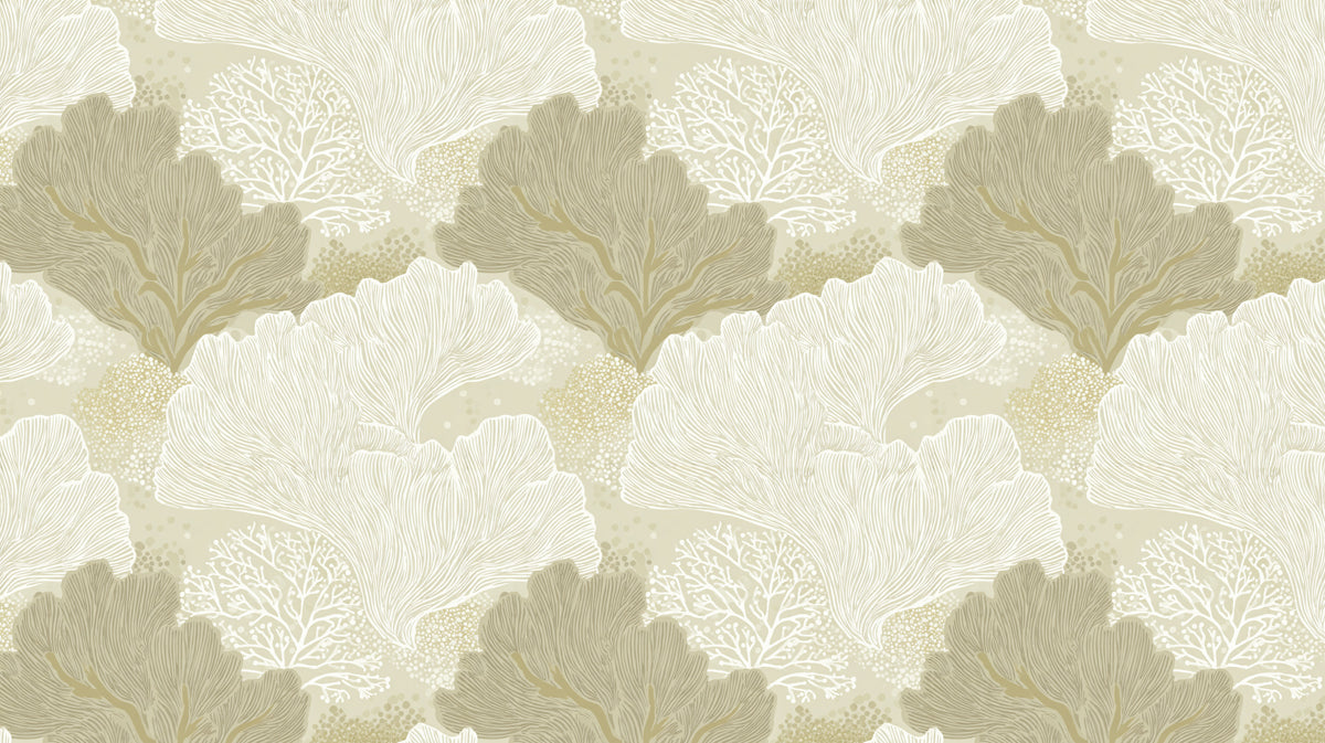 Sculptural Leaf Mural Wallpaper | Luxurious Beige Texture