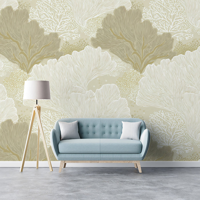 Sculptural Leaf Mural Wallpaper | Luxurious Beige Texture