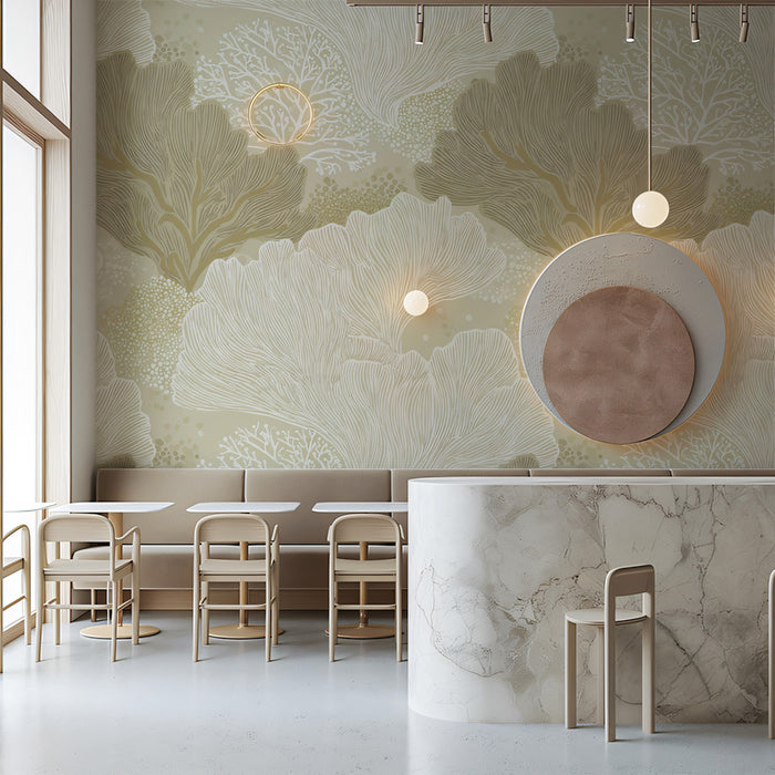 Sculptural Leaf Mural Wallpaper | Luxurious Beige Texture
