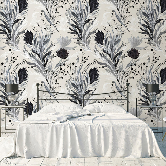 Abstract Floral Mural Wallpaper | Dramatic Black and White