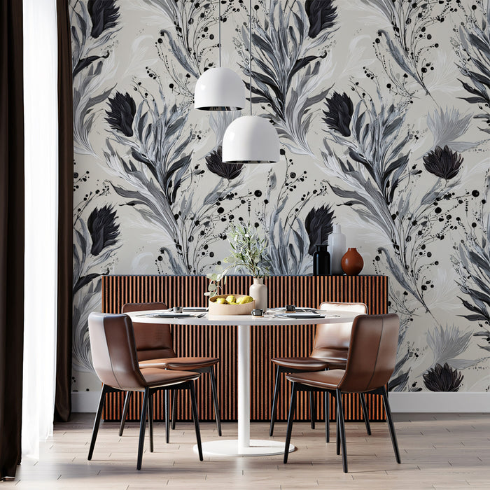 Abstract Floral Mural Wallpaper | Dramatic Black and White