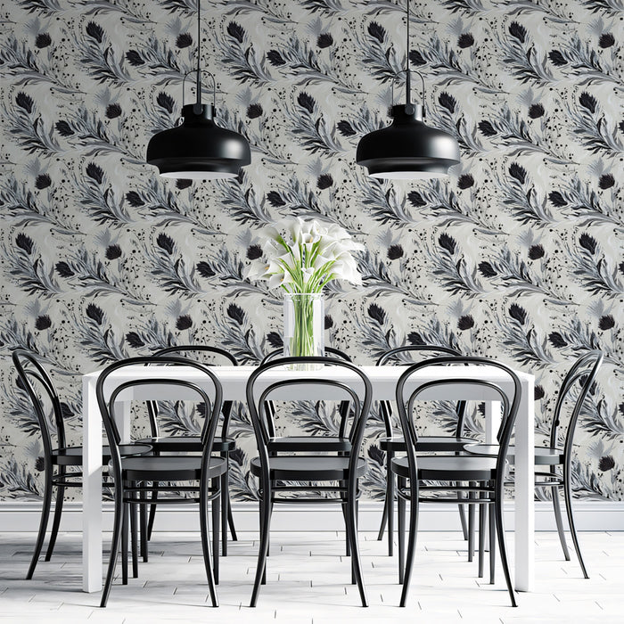 Abstract Floral Mural Wallpaper | Subtle Black and White