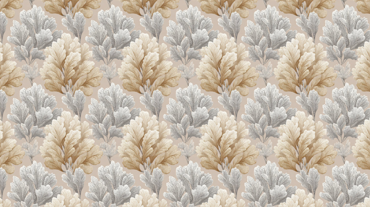 Modern Botanical Mural Wallpaper | Abstract Tan and Gray Leaves