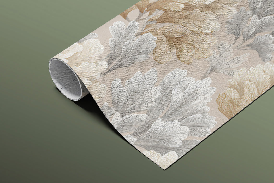 Modern Botanical Mural Wallpaper | Abstract Tan and Gray Leaves