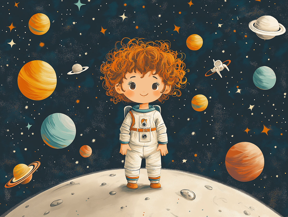 Child Astronaut in Space Wallpaper in Child's Room | Various Colors (Blue, Orange, etc.) of Child Astronaut