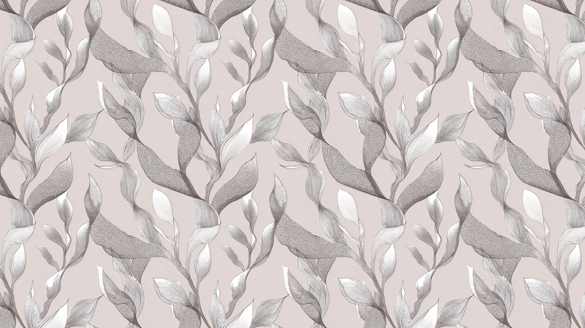 Textured Botanical Mural Wallpaper | Neutral Taupe and Gray