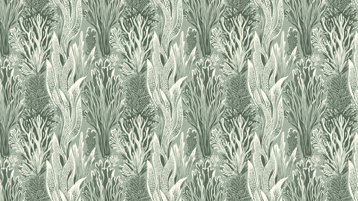 Abstract Seaweed Mural Wallpaper | Forest Green and Cream