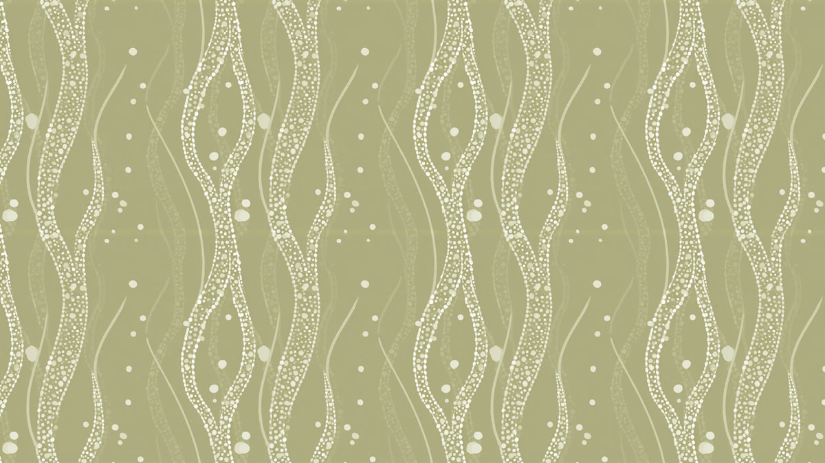 Abstract Flowing Vines Mural Wallpaper | Olive Green Dot Pattern