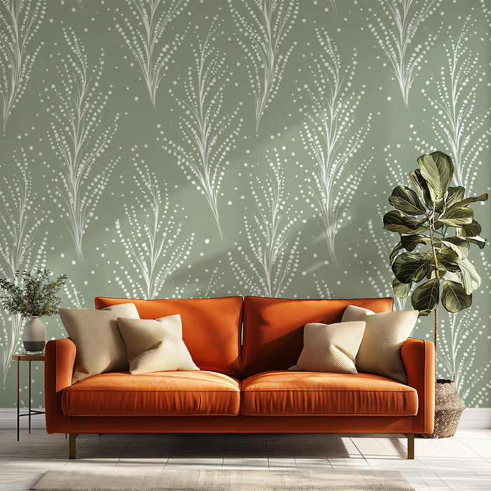Dotted Fern Mural Wallpaper | Minimalist Sage Green