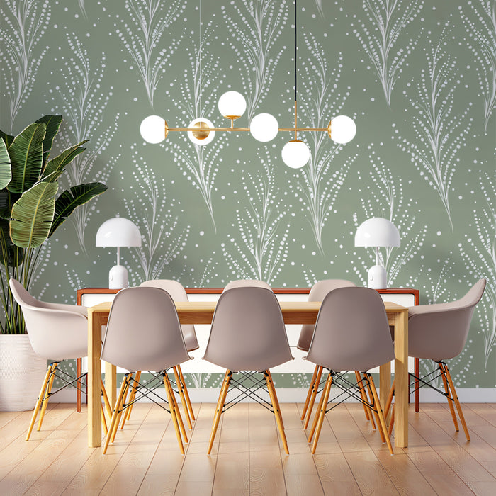 Dotted Fern Mural Wallpaper | Minimalist Sage Green