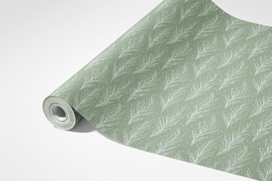 Fine Feathered Leaf Wallpaper | Minimalist Sage Green