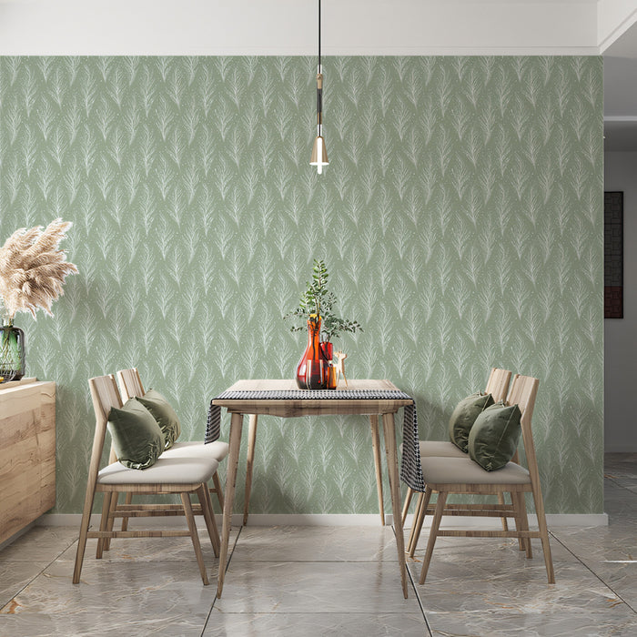 Fine Feathered Leaf Wallpaper | Minimalist Sage Green