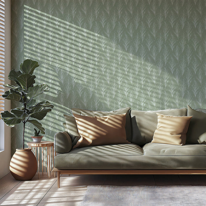 Fine Feathered Leaf Wallpaper | Minimalist Sage Green