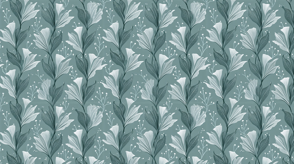 Grayscale Floral Vines Mural Wallpaper | Deep Teal and Gray