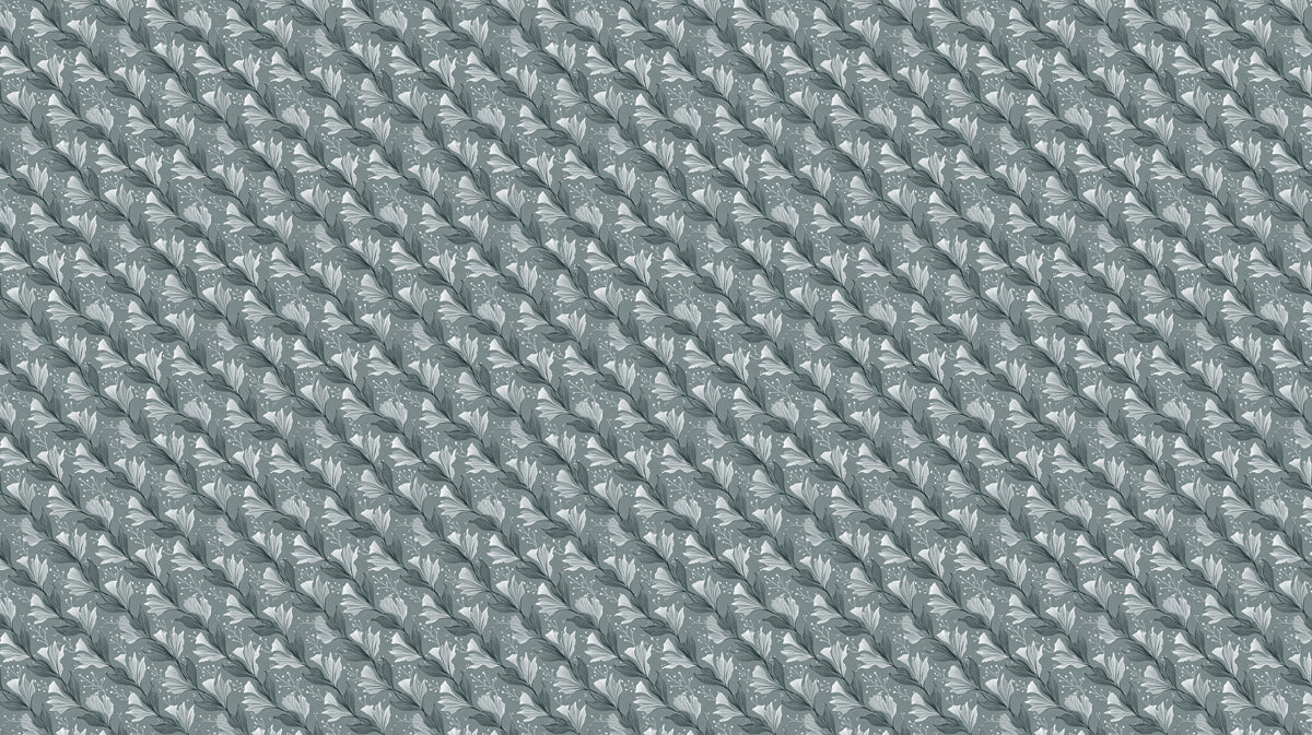 Small-Scale Diagonal Lily Wallpaper | Muted Teal and Gray