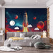 Rocket Launch Mural Wallpaper in Bedroom | Various Colors (Blue, Red, Orange, etc.) of Rocket