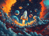 Rocket Launch Mural Wallpaper in Bedroom | Various Colors (Blue, Red, Orange, etc.) of Rocket