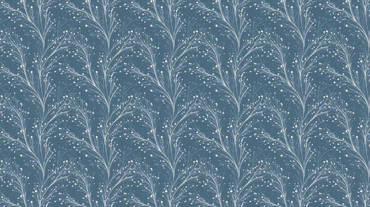 Winter Botanical Mural Wallpaper | Snowy Blue Texture