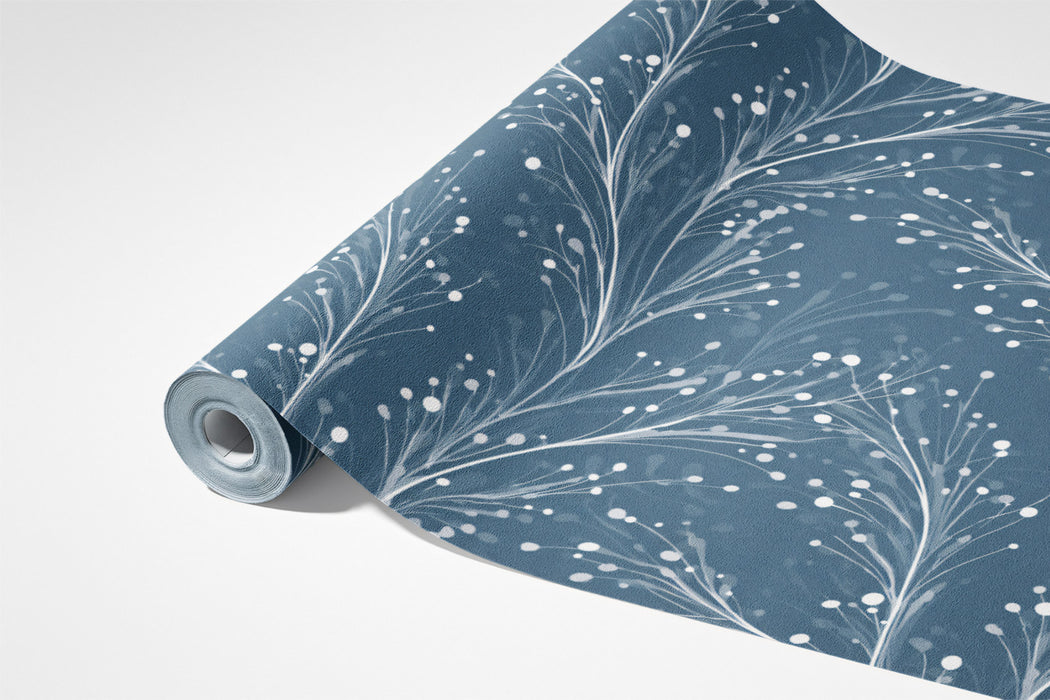 Winter Botanical Mural Wallpaper | Snowy Blue Texture