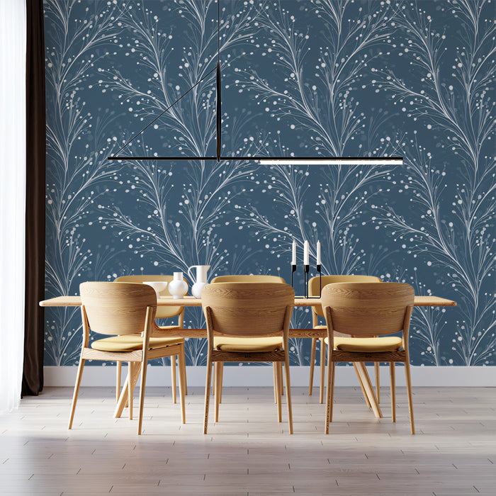 Winter Botanical Mural Wallpaper | Snowy Blue Texture