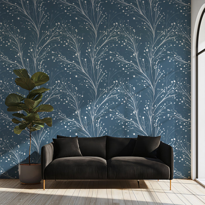 Winter Botanical Mural Wallpaper | Snowy Blue Texture