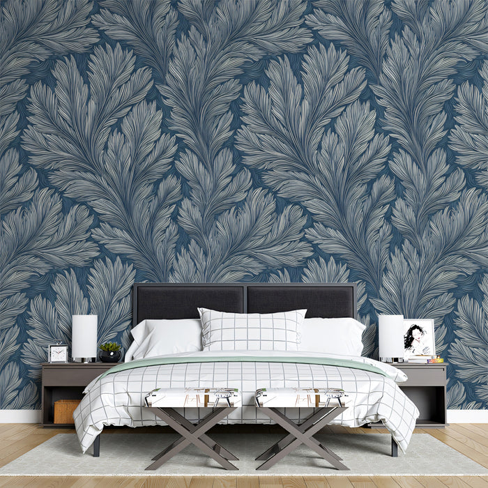 Moody Fern Frond Mural Wallpaper | Deep Indigo, Textured, Large-Scale Repeat