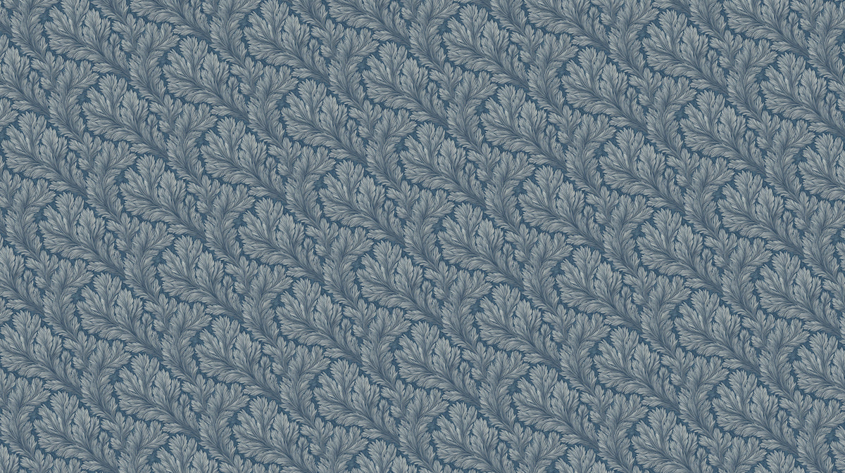 Diagonal Fern Frond Wallpaper | Deep Blue, Small-Scale, High-Density Texture