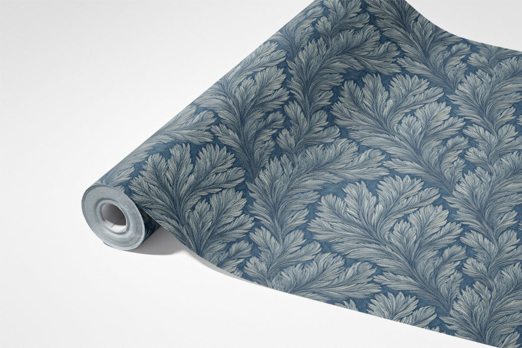Diagonal Fern Frond Wallpaper | Deep Blue, Small-Scale, High-Density Texture