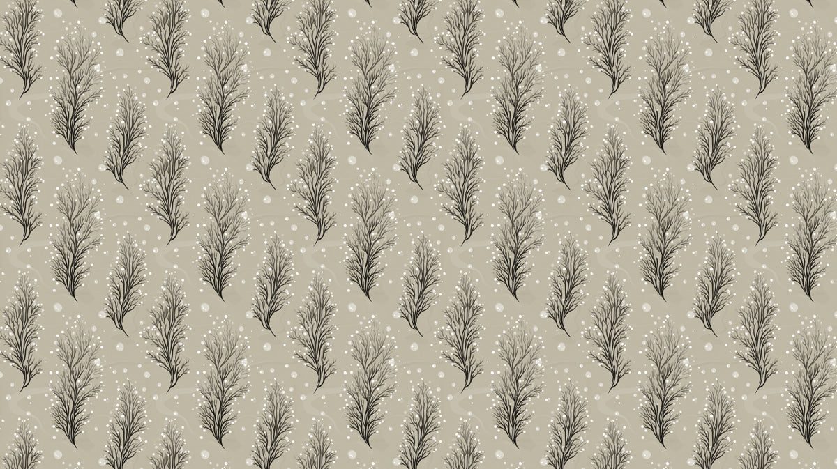 Winter Branch Mural Wallpaper | Dusty Taupe, Frosted Effect, Vertical Grain