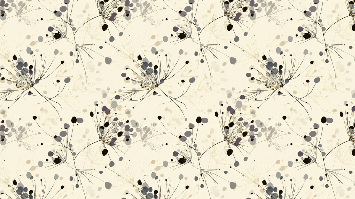 Modern Dandelion Seed Head Wallpaper | Abstract, Off-White, Dark Ink Splatters