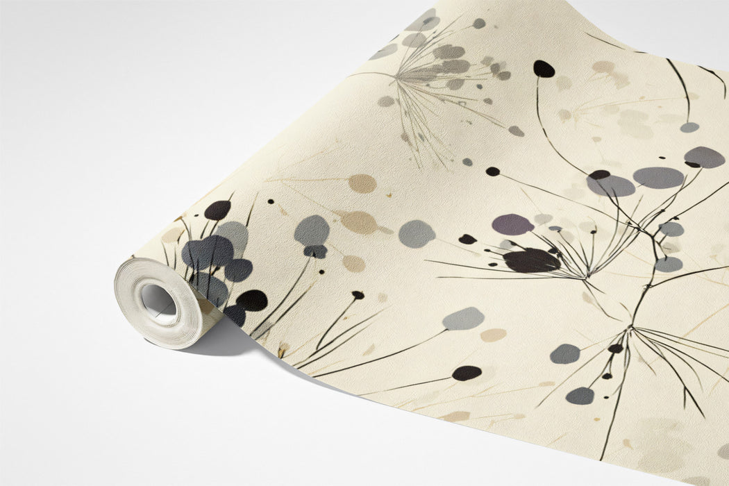 Modern Dandelion Seed Head Wallpaper | Abstract, Off-White, Dark Ink Splatters