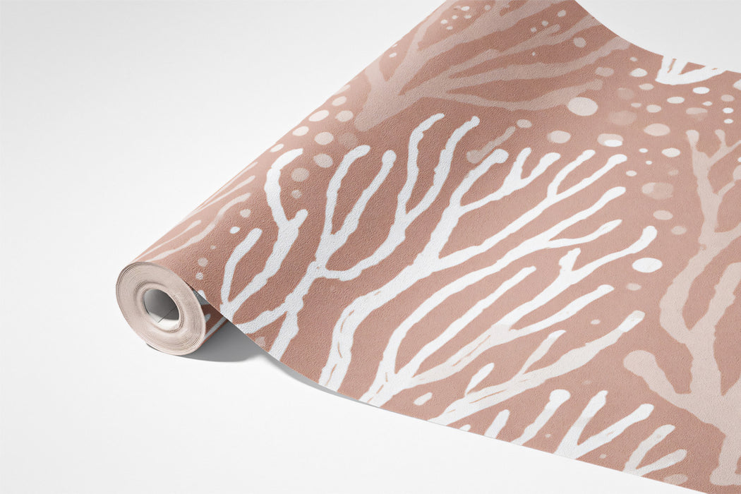 Abstract Coastal Coral Mural Wallpaper | Soft Dusty Rose, White, Organic Texture