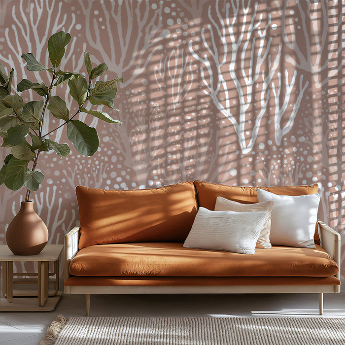 Abstract Coastal Coral Mural Wallpaper | Soft Dusty Rose, White, Organic Texture