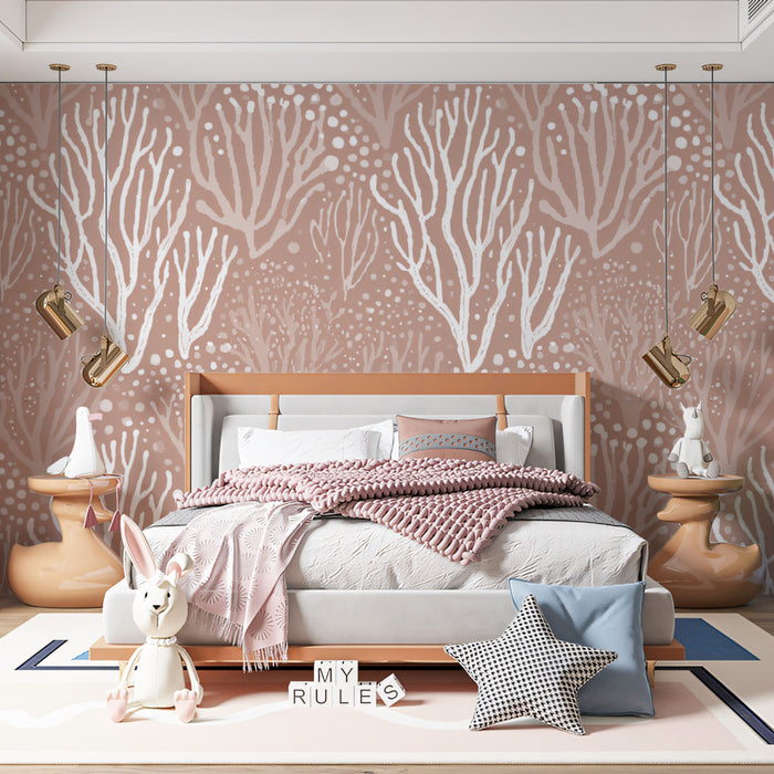 Abstract Coastal Coral Mural Wallpaper | Soft Dusty Rose, White, Organic Texture