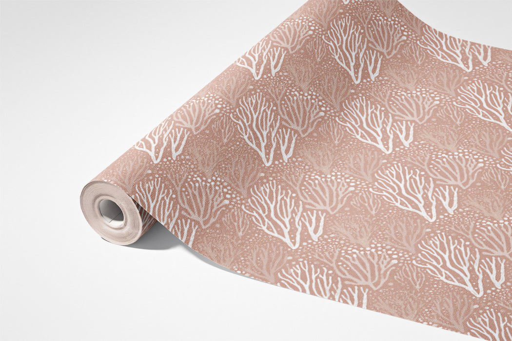 Intricate Coral Texture Wallpaper | Monochromatic Dusty Rose, Fine-Line Pattern