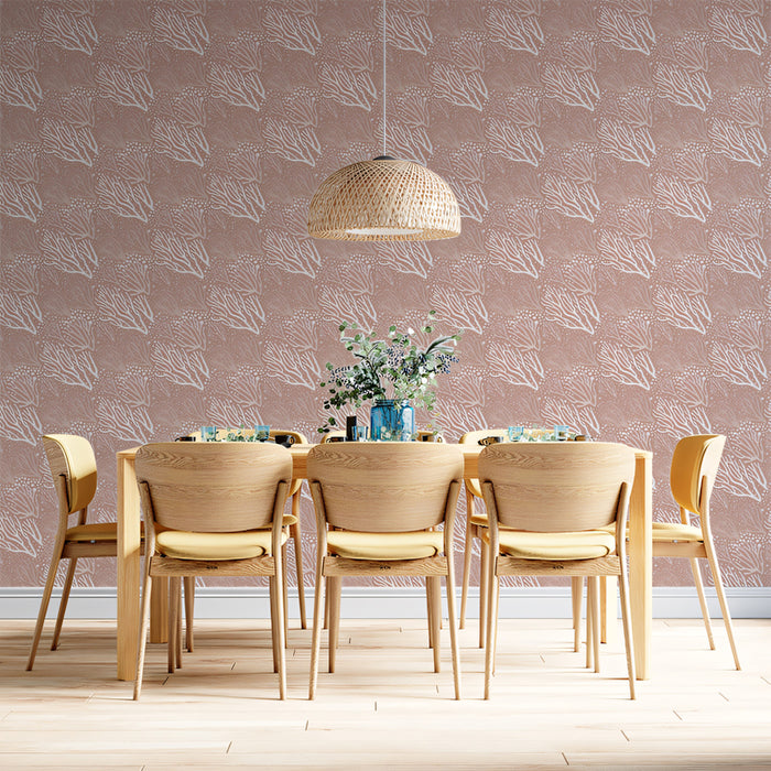 Intricate Coral Texture Wallpaper | Monochromatic Dusty Rose, Fine-Line Pattern