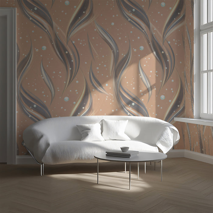 Woven Botanical Mural Wallpaper | Flowing Leaves, Dusty Rose, Silver Highlights