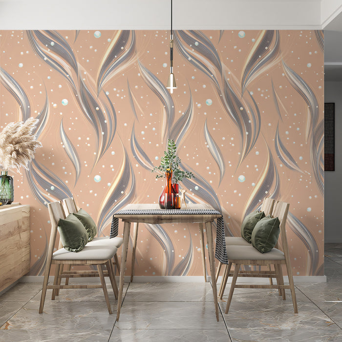 Woven Botanical Mural Wallpaper | Flowing Leaves, Dusty Rose, Silver Highlights