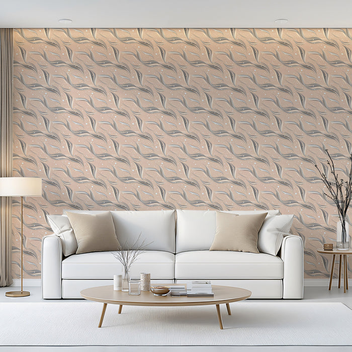 Subtle Woven Botanical Wallpaper | Small-Scale Texture, Dusty Rose & Gray
